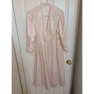 Christian Dior Damask Robe Lace Trim Long Sleeve Pink Vintage Loungewear No Size